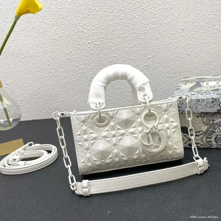 Bag Cannage Motif Ultramatte Micro Diamond Lady D-Joy Calfskin White with 0527 Luxury